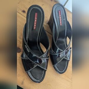 Black Patent Leather Prada Wedges Size 9
